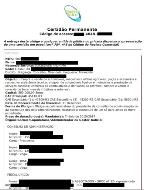 certidão permanente comercial